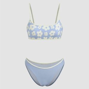 Baby Blue and Cream Floral Bikini